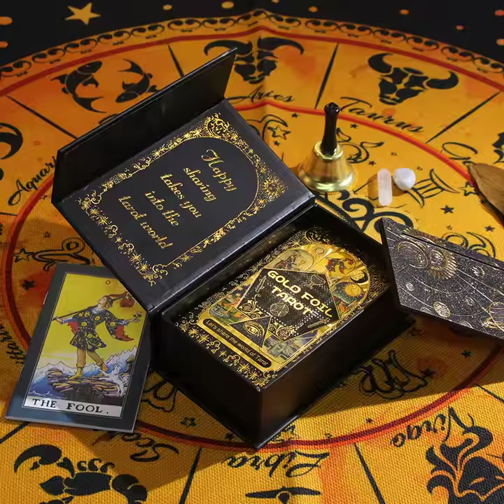 Custom 78 Gold Hot Foil Tarot Cards With Flip Box